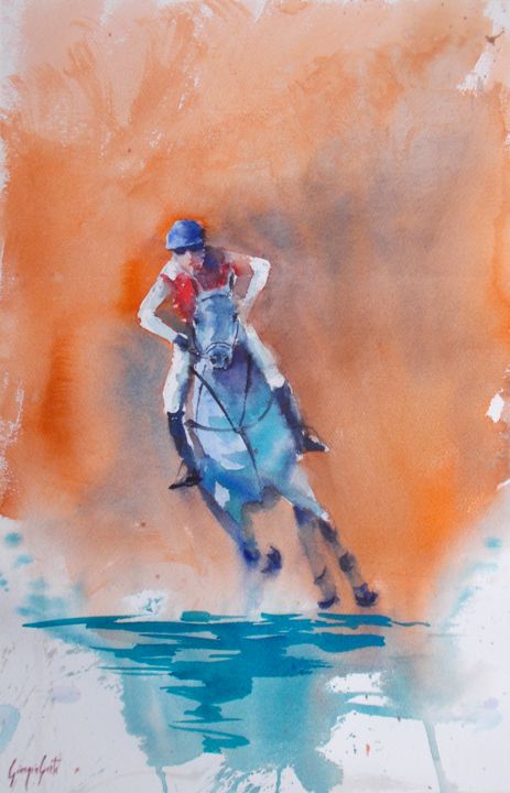 Painting titled "the horse race 17" by Giorgio Gosti, Original Artwork, Watercolor