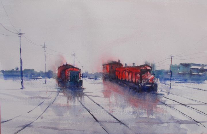 Peinture intitulée "trains 21" par Giorgio Gosti, Œuvre d'art originale, Aquarelle