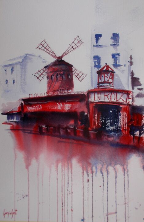Painting titled "Moulin Rouge 2" by Giorgio Gosti, Original Artwork, Watercolor