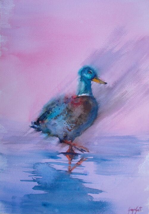 Картина под названием "duck" - Giorgio Gosti, Подлинное произведение искусства, Акварель