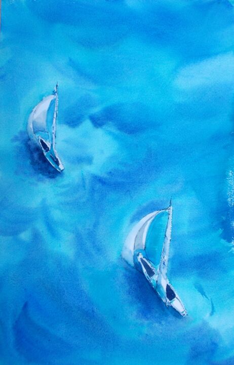 Peinture intitulée "boats 61" par Giorgio Gosti, Œuvre d'art originale, Aquarelle
