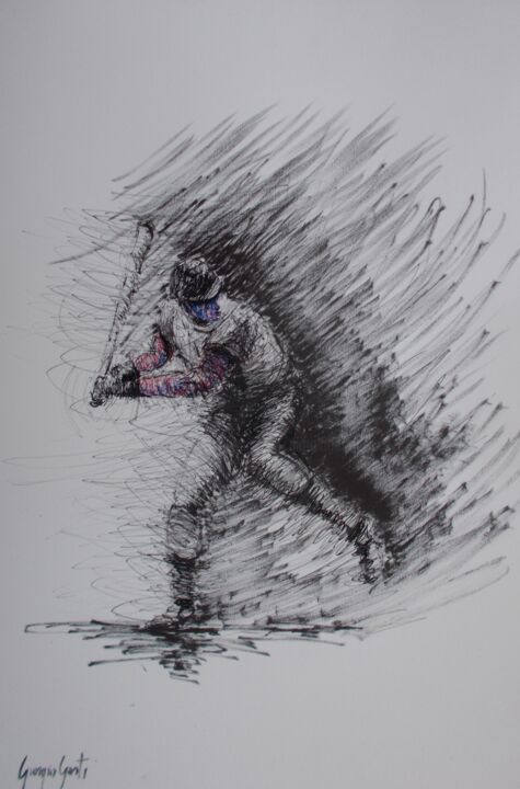 Σχέδιο με τίτλο "baseball player 12" από Giorgio Gosti, Αυθεντικά έργα τέχνης, Στυλό