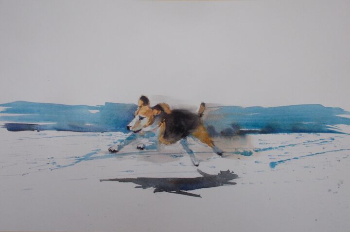 Schilderij getiteld "running dog 2" door Giorgio Gosti, Origineel Kunstwerk, Aquarel