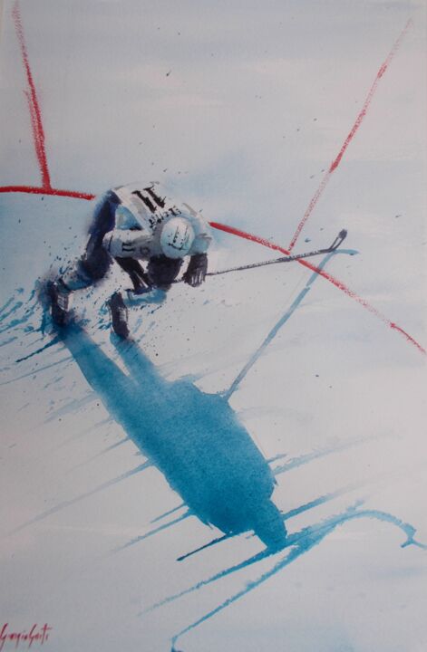 Pintura intitulada "hockey player 6" por Giorgio Gosti, Obras de arte originais, Aquarela