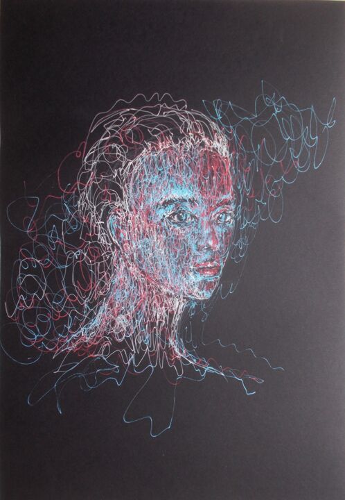 Drawing titled "young girl 36" by Giorgio Gosti, Original Artwork, Gel pen