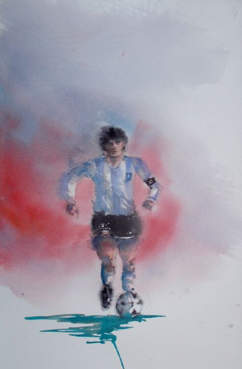 Painting titled "Maradona 2" by Giorgio Gosti, Original Artwork, Watercolor