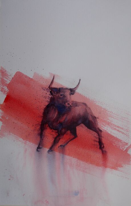 Painting titled "the bull" by Giorgio Gosti, Original Artwork, Watercolor
