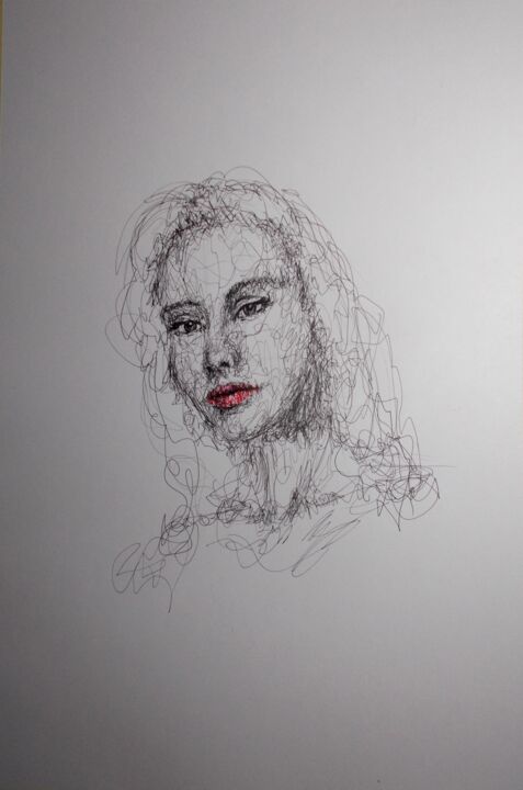 Drawing titled "young girl 43" by Giorgio Gosti, Original Artwork, Gel pen