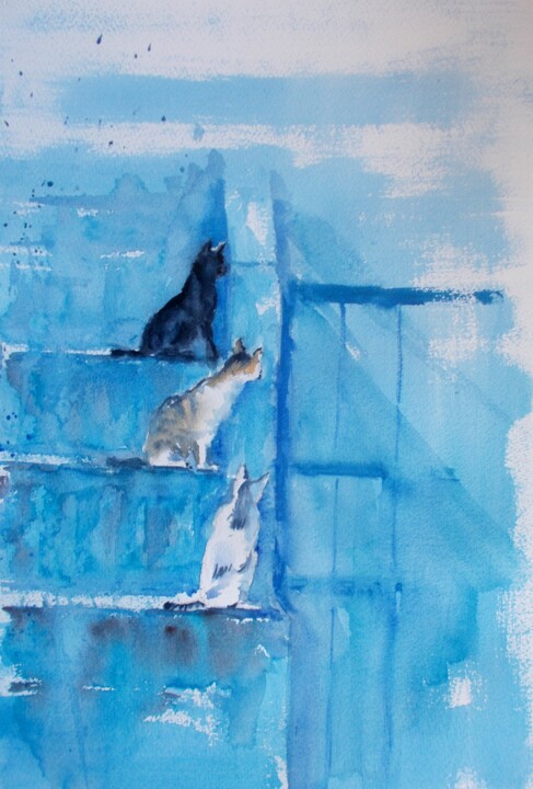 Malarstwo zatytułowany „cats 3” autorstwa Giorgio Gosti, Oryginalna praca, Akwarela