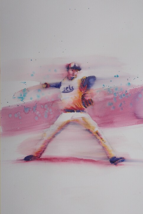 Pintura titulada "baseball player 21" por Giorgio Gosti, Obra de arte original, Acuarela