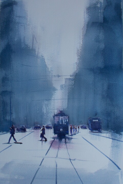 Painting titled "cable car" by Giorgio Gosti, Original Artwork, Watercolor