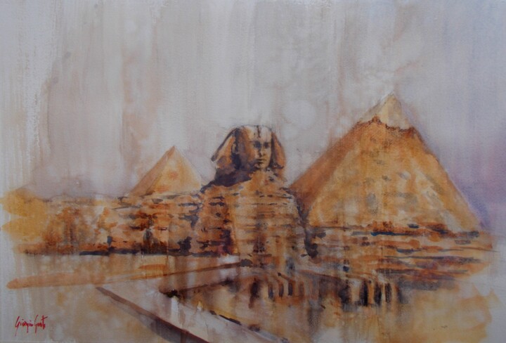 Peinture intitulée "Great Sphinx of Giza" par Giorgio Gosti, Œuvre d'art originale, Aquarelle