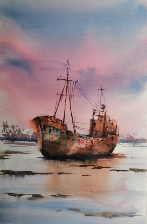 Painting titled "ship wreck 7" by Giorgio Gosti, Original Artwork, Watercolor