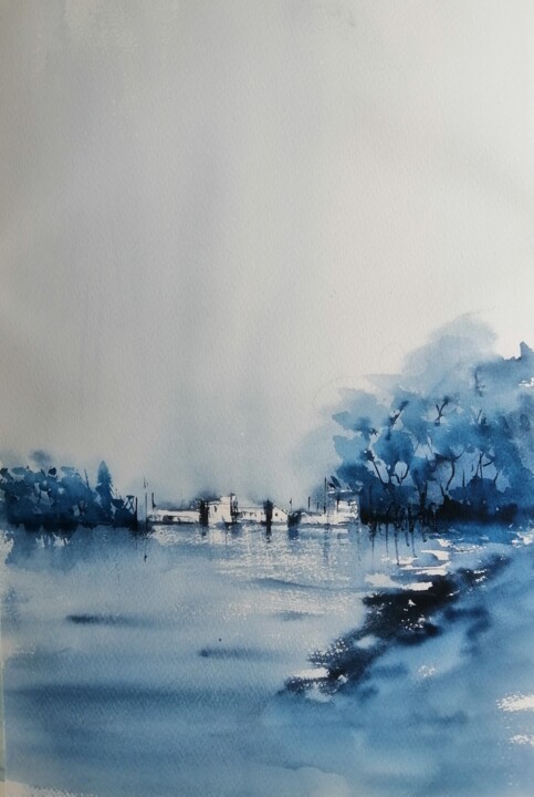 Malerei mit dem Titel "winter landscape 15" von Giorgio Gosti, Original-Kunstwerk, Aquarell