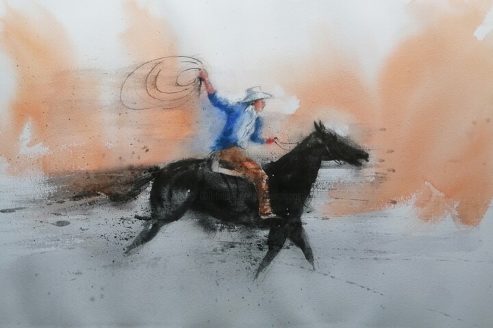 Painting titled "cowboy 10" by Giorgio Gosti, Original Artwork, Watercolor