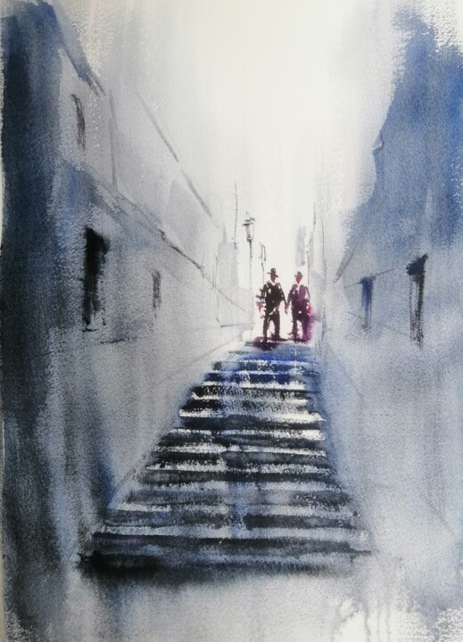 Painting titled "stairs 7" by Giorgio Gosti, Original Artwork, Watercolor