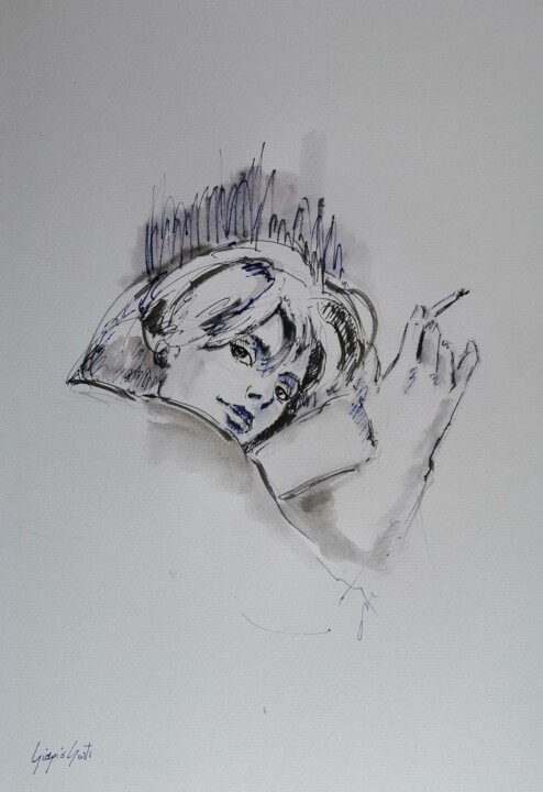 Malarstwo zatytułowany „young girl 93” autorstwa Giorgio Gosti, Oryginalna praca, Atrament