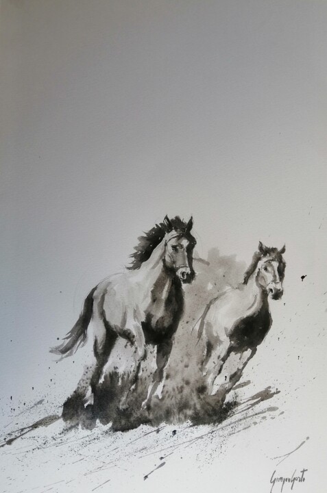 绘画 标题为“horses 15” 由Giorgio Gosti, 原创艺术品, 墨