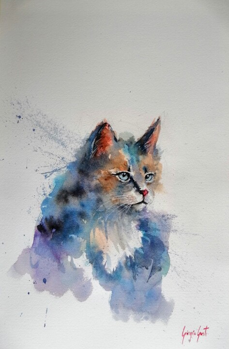 Painting titled "cat 5" by Giorgio Gosti, Original Artwork, Watercolor