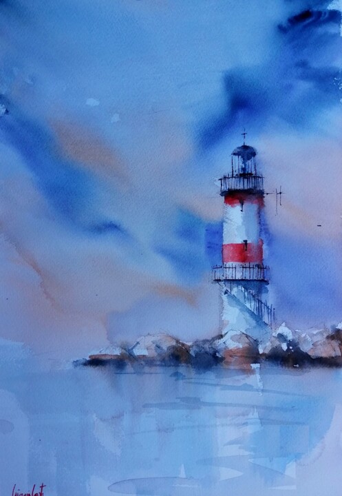 Painting titled "lighthouse 24" by Giorgio Gosti, Original Artwork, Watercolor