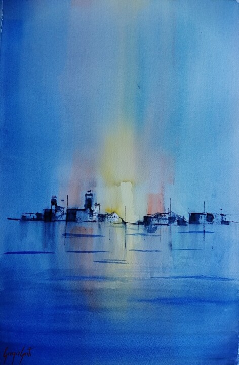 Painting titled "an imaginary city 63" by Giorgio Gosti, Original Artwork, Watercolor