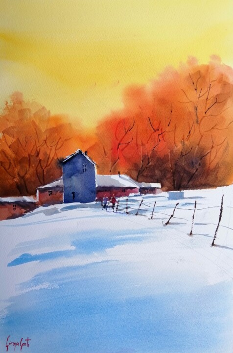 Painting titled "winter landscape 17" by Giorgio Gosti, Original Artwork, Watercolor
