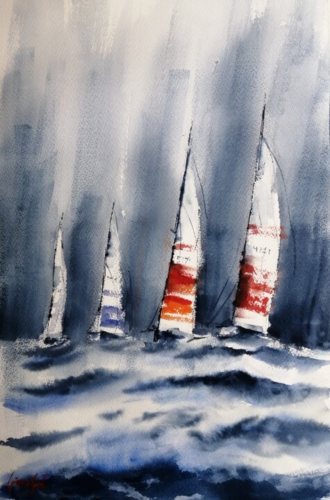 Painting titled "boats 75" by Giorgio Gosti, Original Artwork, Watercolor
