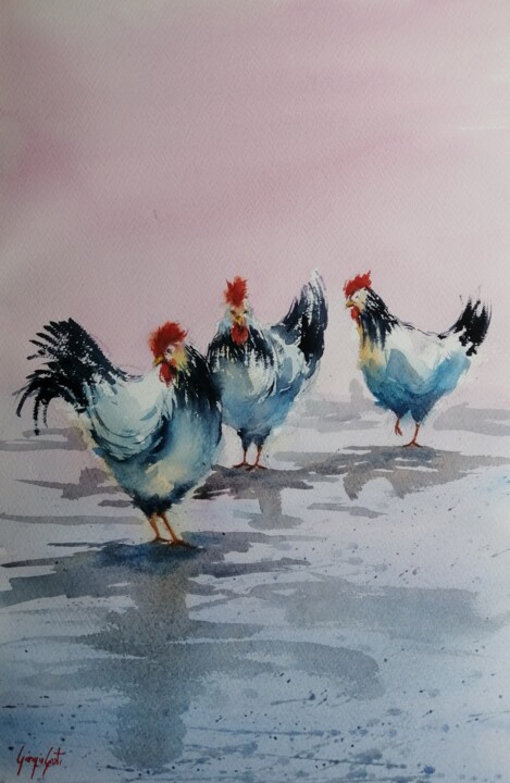 Painting titled "rooster 21" by Giorgio Gosti, Original Artwork, Watercolor