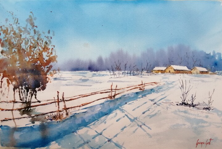 Painting titled "winter landscape 18" by Giorgio Gosti, Original Artwork, Watercolor