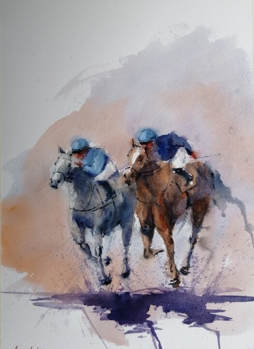 Pintura titulada "the horse race 33" por Giorgio Gosti, Obra de arte original, Acuarela