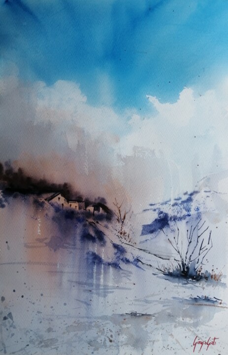 「winter landscape 19」というタイトルの絵画 Giorgio Gostiによって, オリジナルのアートワーク, 水彩画