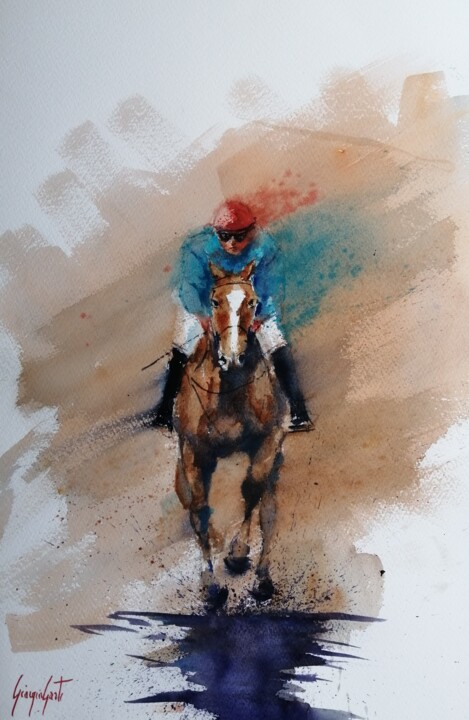 Painting titled "the horse race 34" by Giorgio Gosti, Original Artwork, Watercolor