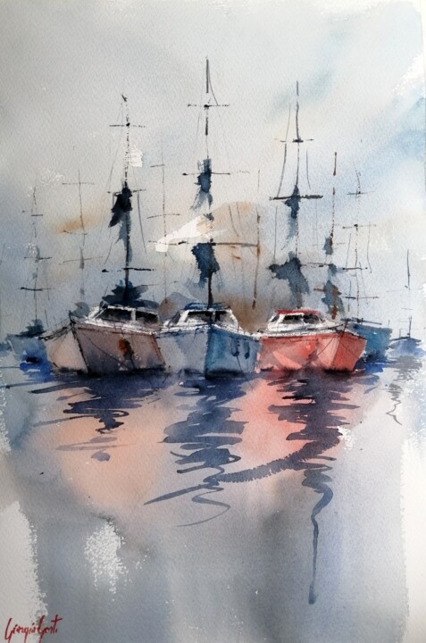 Pintura intitulada "boats 77" por Giorgio Gosti, Obras de arte originais, Aquarela