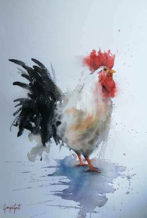 Painting titled "rooster 22" by Giorgio Gosti, Original Artwork, Watercolor