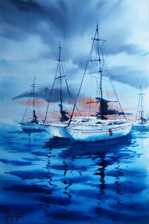 Painting titled "boats 79" by Giorgio Gosti, Original Artwork, Watercolor