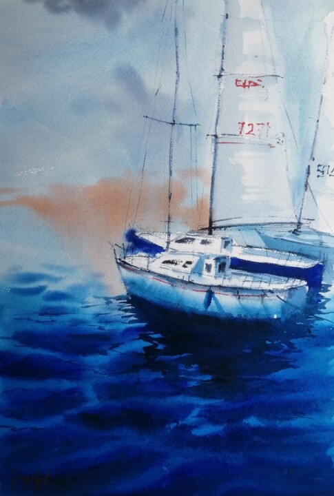 Painting titled "boats 80" by Giorgio Gosti, Original Artwork, Watercolor