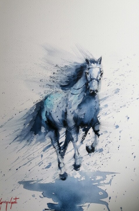 Картина под названием "horses 18" - Giorgio Gosti, Подлинное произведение искусства, Акварель