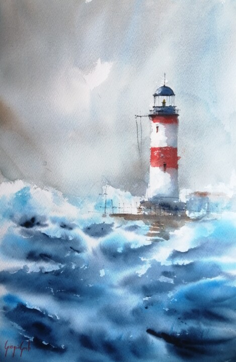 Malarstwo zatytułowany „lighthouse 28” autorstwa Giorgio Gosti, Oryginalna praca, Akwarela