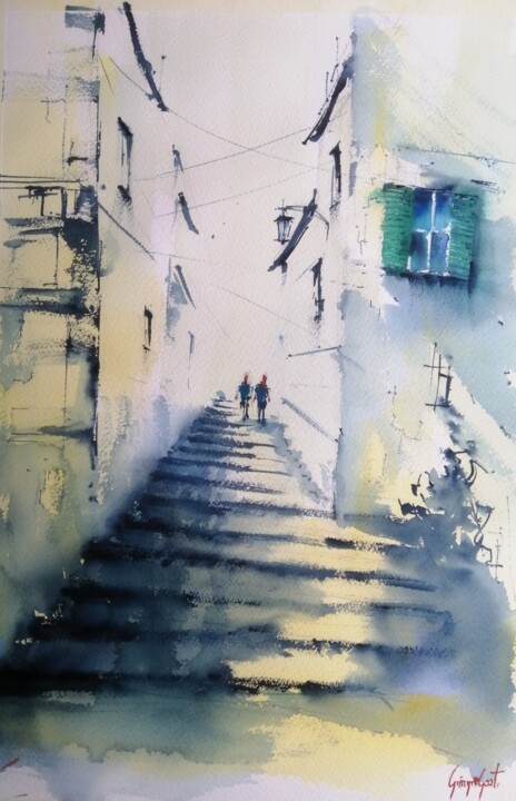 Painting titled "stairs 8" by Giorgio Gosti, Original Artwork, Watercolor