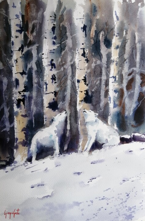 Painting titled "wolves" by Giorgio Gosti, Original Artwork, Watercolor