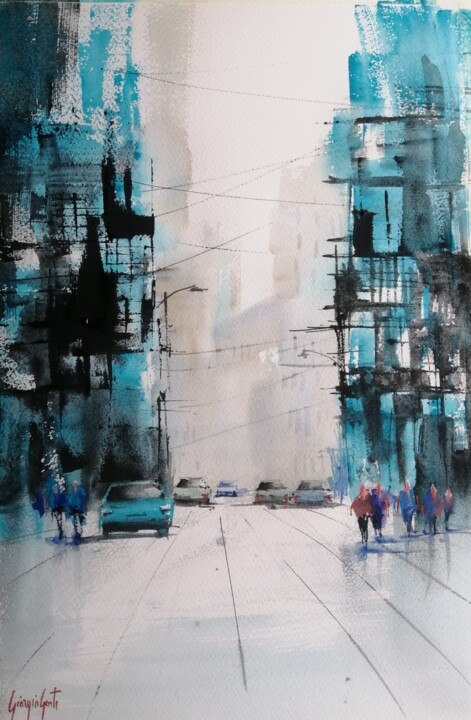 Painting titled "an imaginary city 69" by Giorgio Gosti, Original Artwork, Watercolor