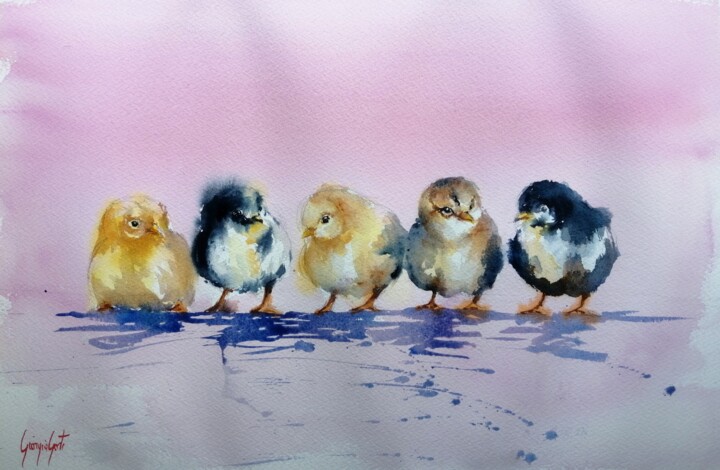 Malarstwo zatytułowany „chicks” autorstwa Giorgio Gosti, Oryginalna praca, Akwarela