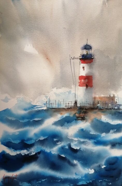 Schilderij getiteld "lighthouse 29" door Giorgio Gosti, Origineel Kunstwerk, Aquarel