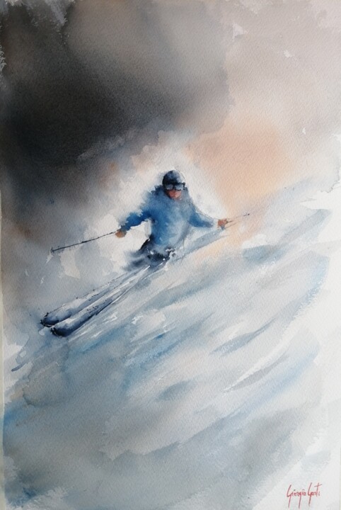 Painting titled "the skier 8" by Giorgio Gosti, Original Artwork, Watercolor