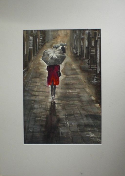 Painting titled "cappotto rosso" by Giorgio Gosti, Original Artwork, Watercolor