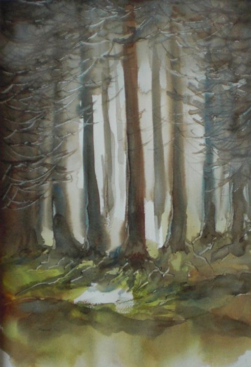 Peinture intitulée "the forest" par Giorgio Gosti, Œuvre d'art originale, Aquarelle