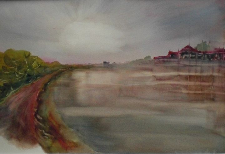 Картина под названием "on the river" - Giorgio Gosti, Подлинное произведение искусства, Акварель