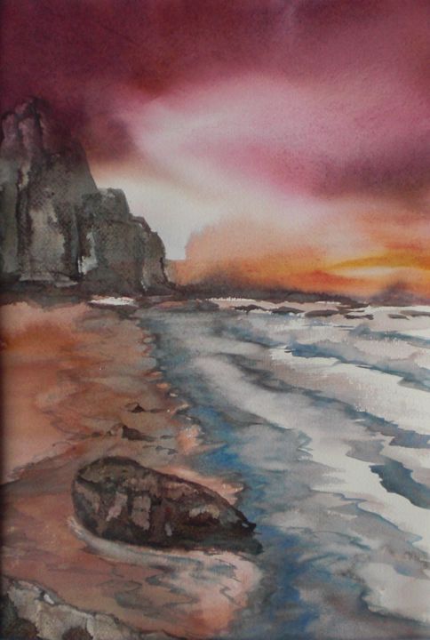 Painting titled "red sky" by Giorgio Gosti, Original Artwork, Watercolor