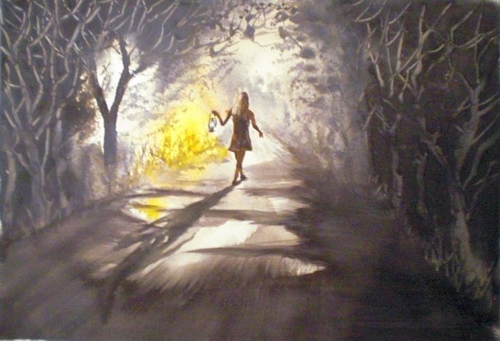 Malerei mit dem Titel "looking for the path" von Giorgio Gosti, Original-Kunstwerk, Aquarell