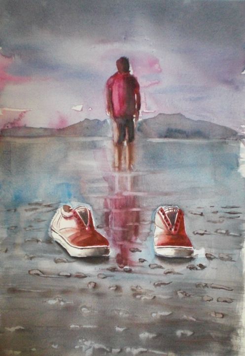 Painting titled "red shoes" by Giorgio Gosti, Original Artwork, Watercolor